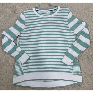 Boden Linen Cotton Blend Pullover Sweater Women's L Green Stripe Lightweight